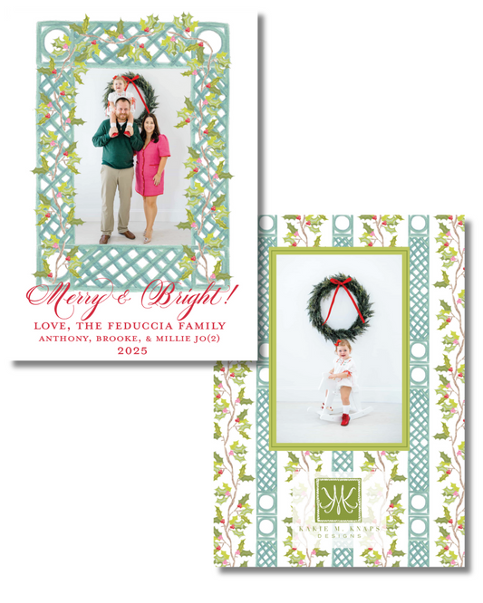 Holly Lattice Christmas Card- Digital Download