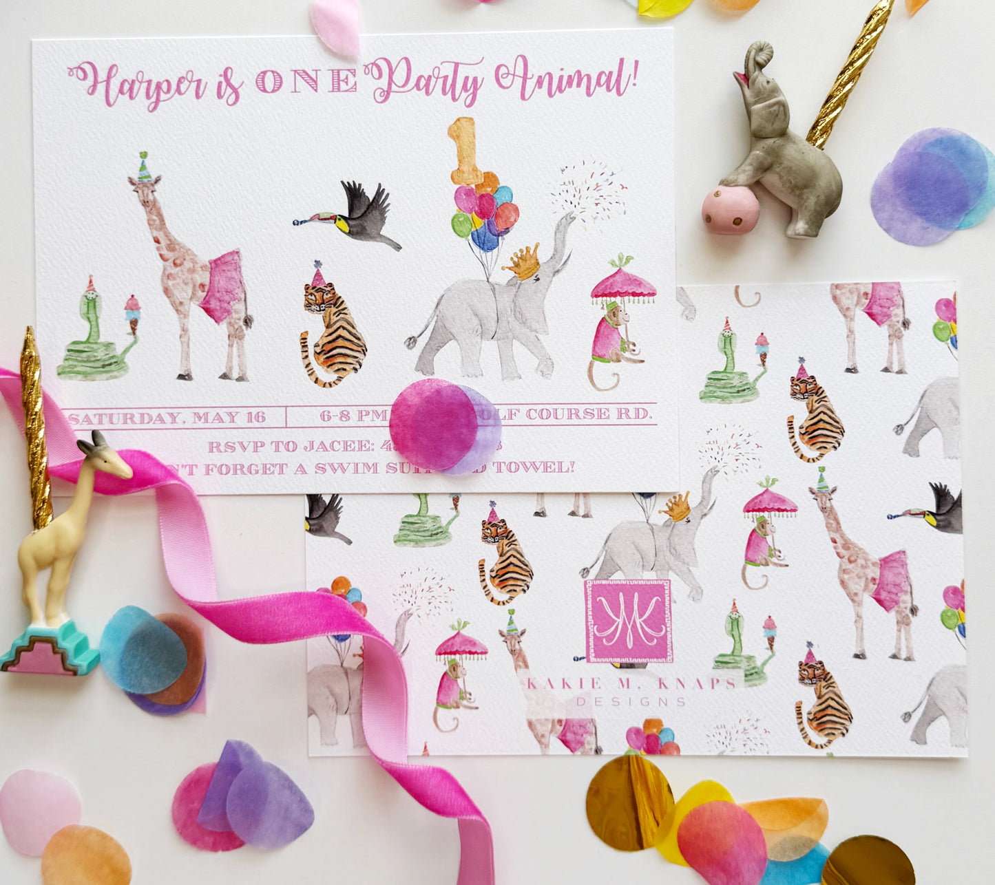 Party Animals Invitation Digital Download- Pink