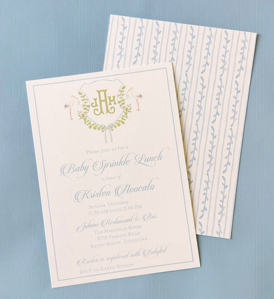 Stork and Greenery Baby Shower Invitation Digital Download