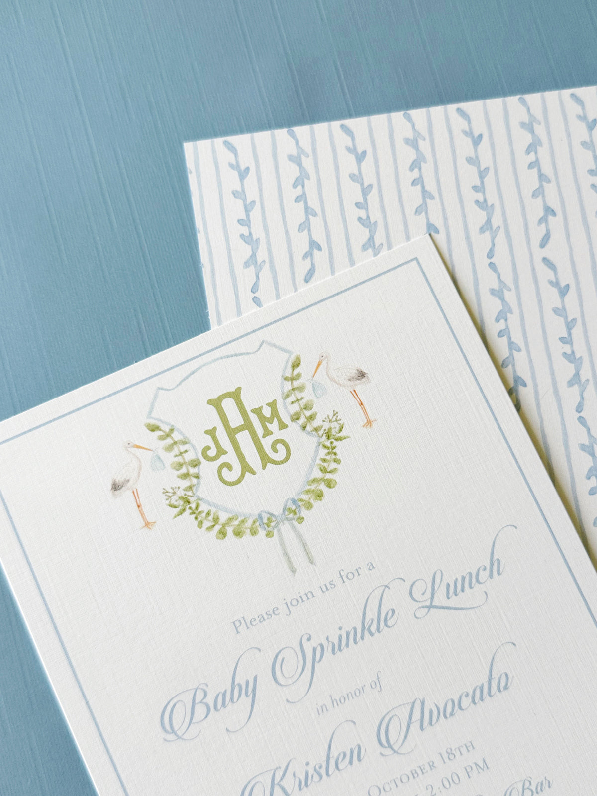 Stork and Greenery Baby Shower Invitation Digital Download