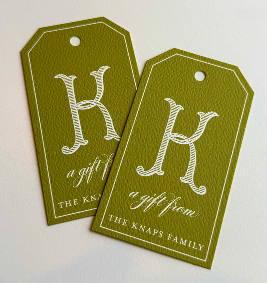 Personalized Angled Family Initial Gift Tags- Custom Favor Tags for Holidays, Gifting, or Events