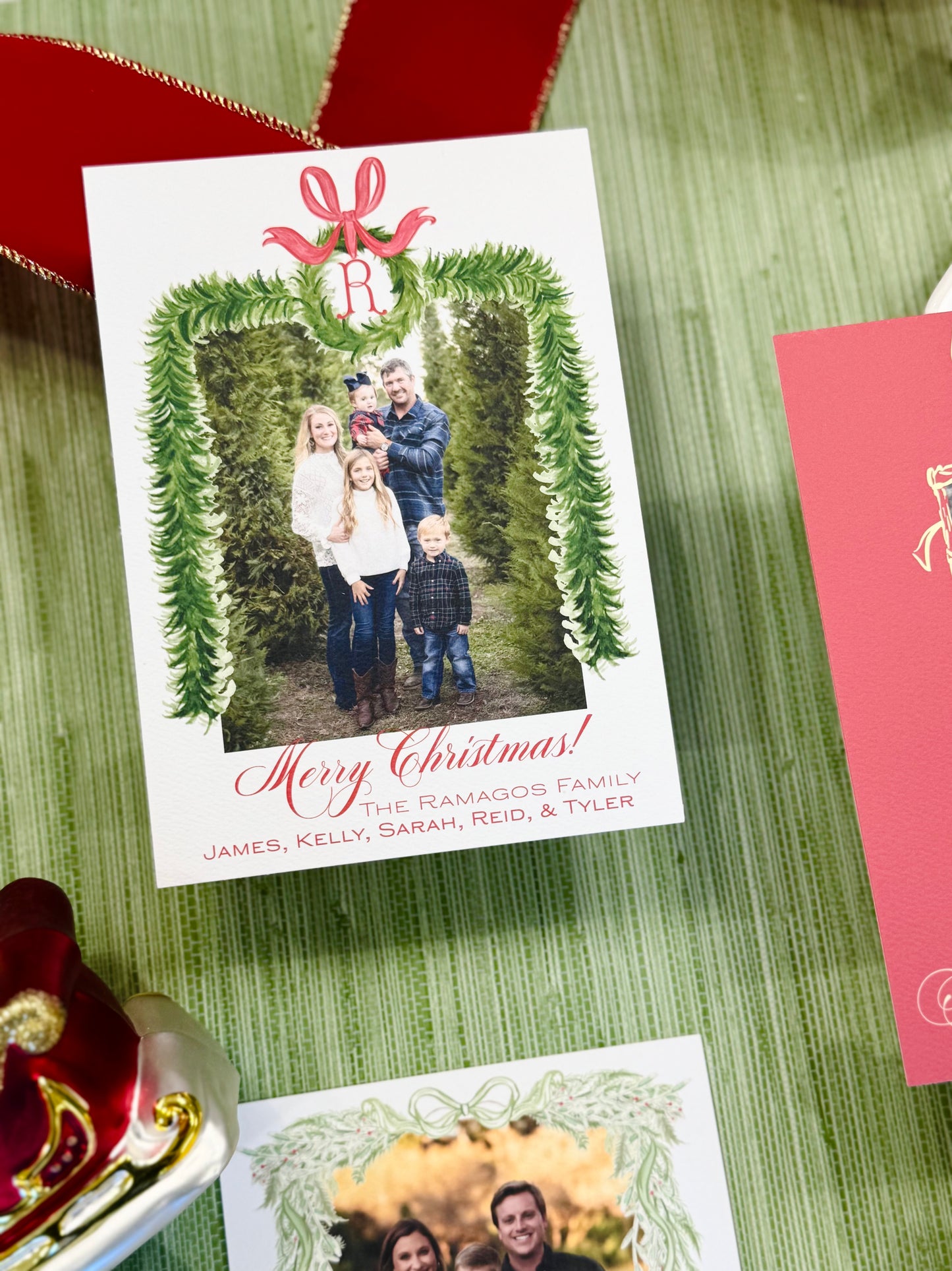 Red Bow Wreath Christmas Card- Digital Download