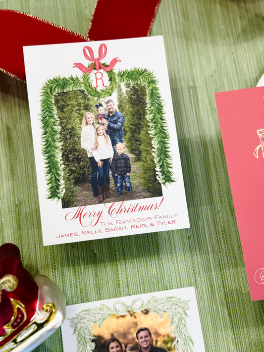 Red Bow Wreath Christmas Card- Digital Download