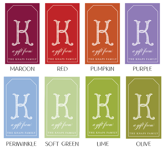 Personalized Angled Family Initial Gift Tags- Custom Favor Tags for Holidays, Gifting, or Events