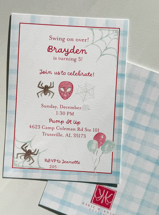 Spidey Themed Birthday Invitation- Watercolor invite- Digital PDF File