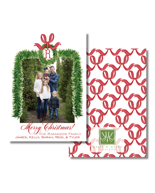 Red Bow Wreath Christmas Card- Digital Download
