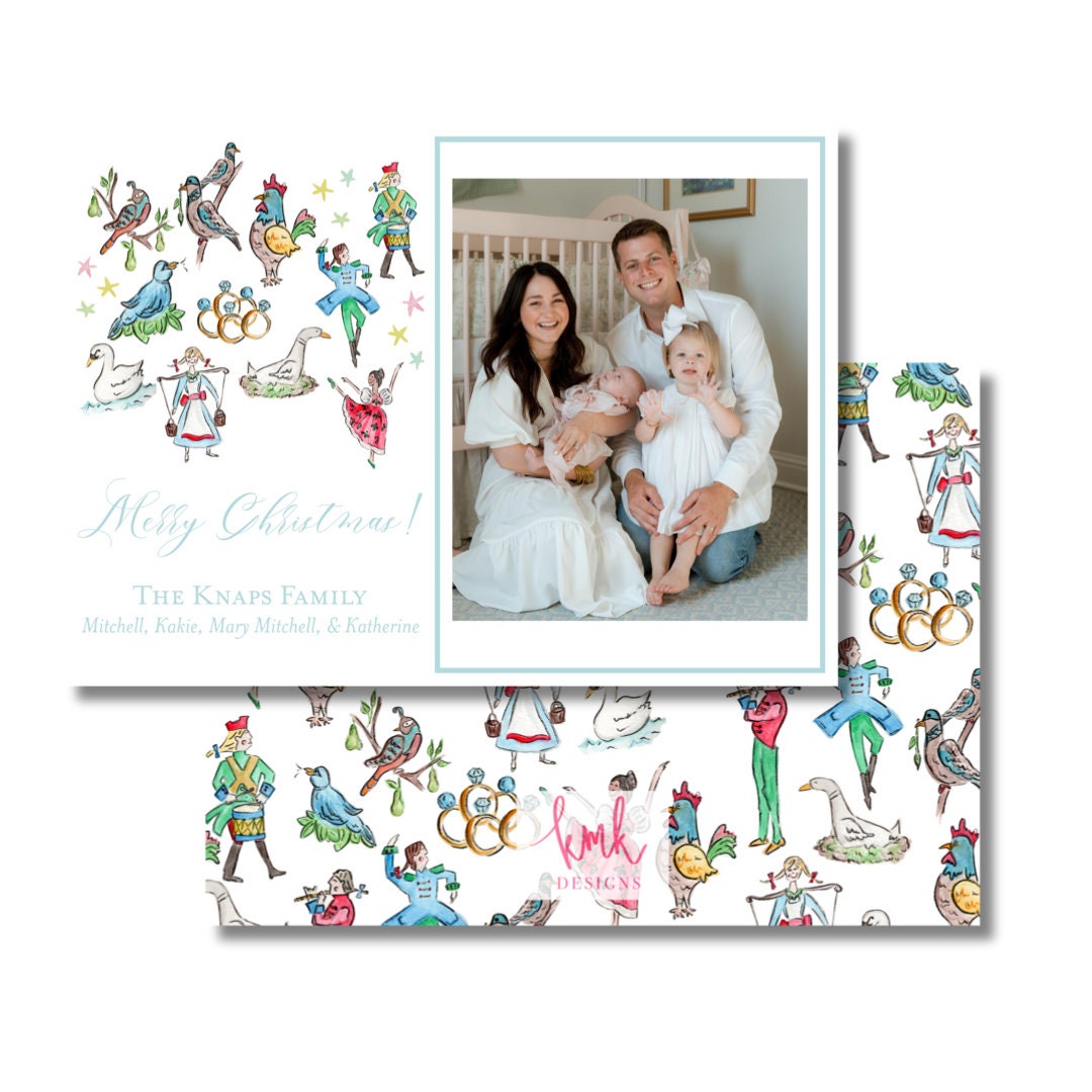 Hand Painted Christmas Card- 12 Days of Christmas Horizontal