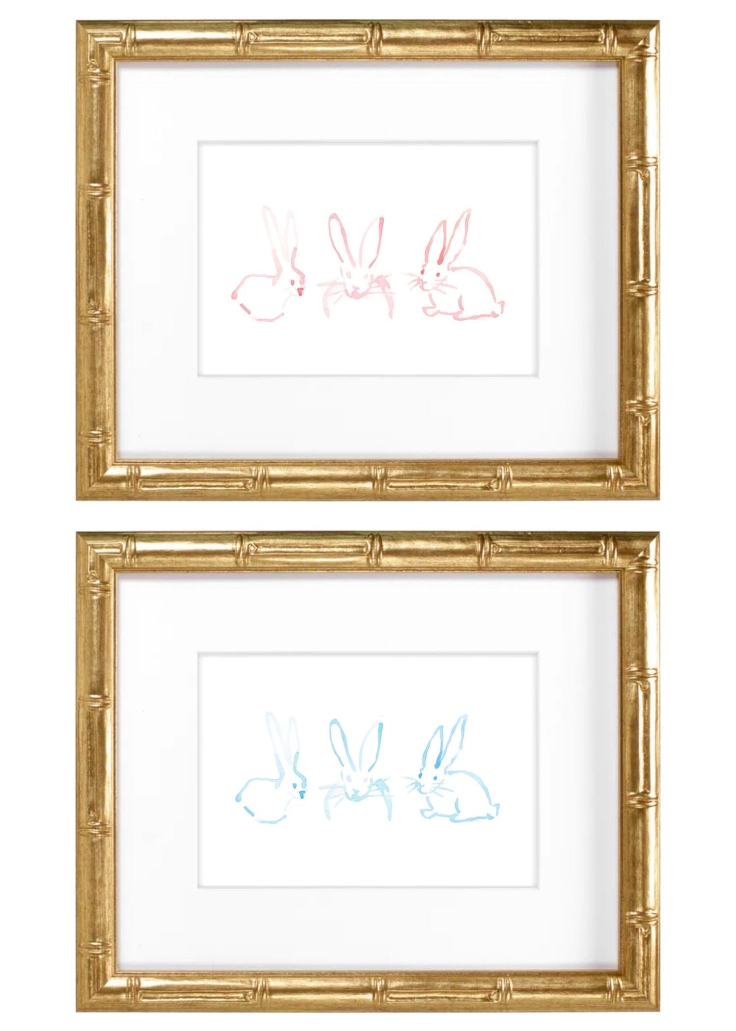 Abstract Bunnies Pink- Hand Painted Watercolor Print with Mat