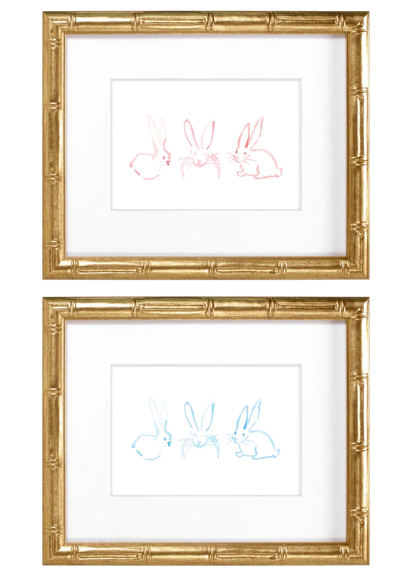 Abstract Bunnies Blue- Hand Painted Watercolor Print with Mat