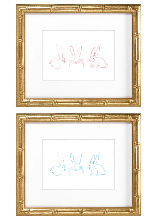 Abstract Bunnies Blue- Hand Painted Watercolor Print with Mat