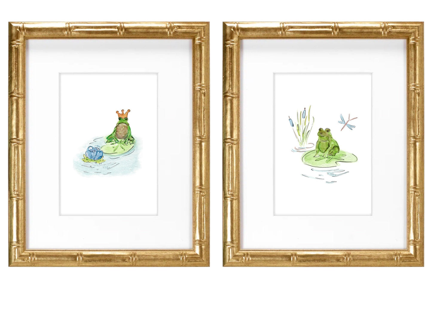 Frog Prince Blue- Hand Painted Watercolor Print with Mat