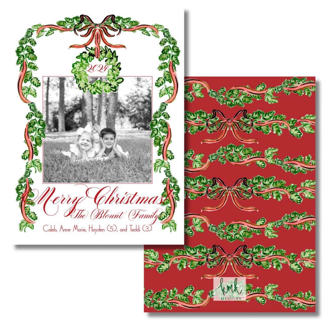 Watercolor Christmas Card- Classic Garland-