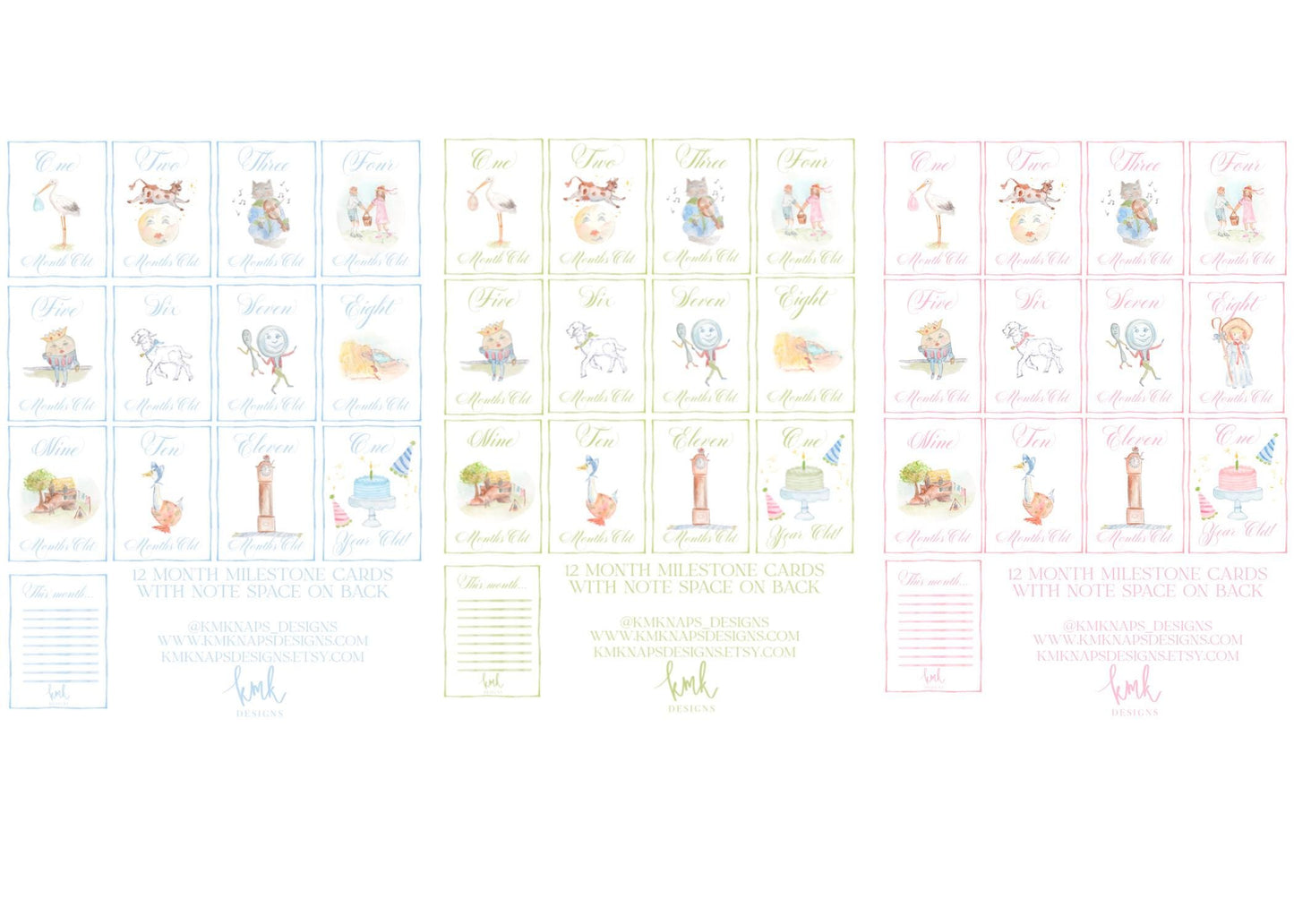 Nursery Rhyme Milestone Cards- Pink, Blue or Green