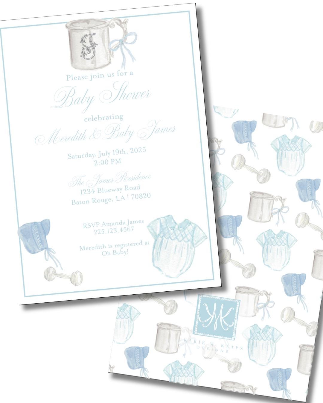 Classic Pink or Blue Baby Shower Invitation Digital Download