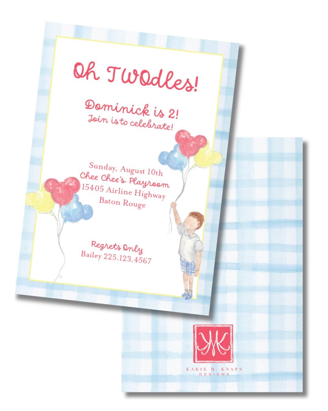 Mickey-Inspired Balloon Birthday Invitation – Soft Watercolor Style – Hand-Painted Digital File