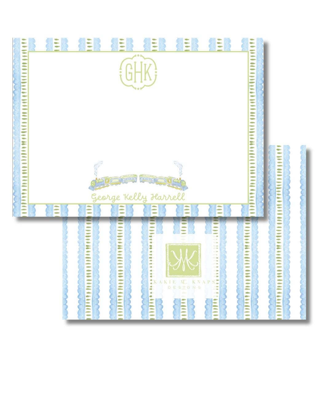 Watercolor Train Monogram Stationery – Personalized Stationery Set