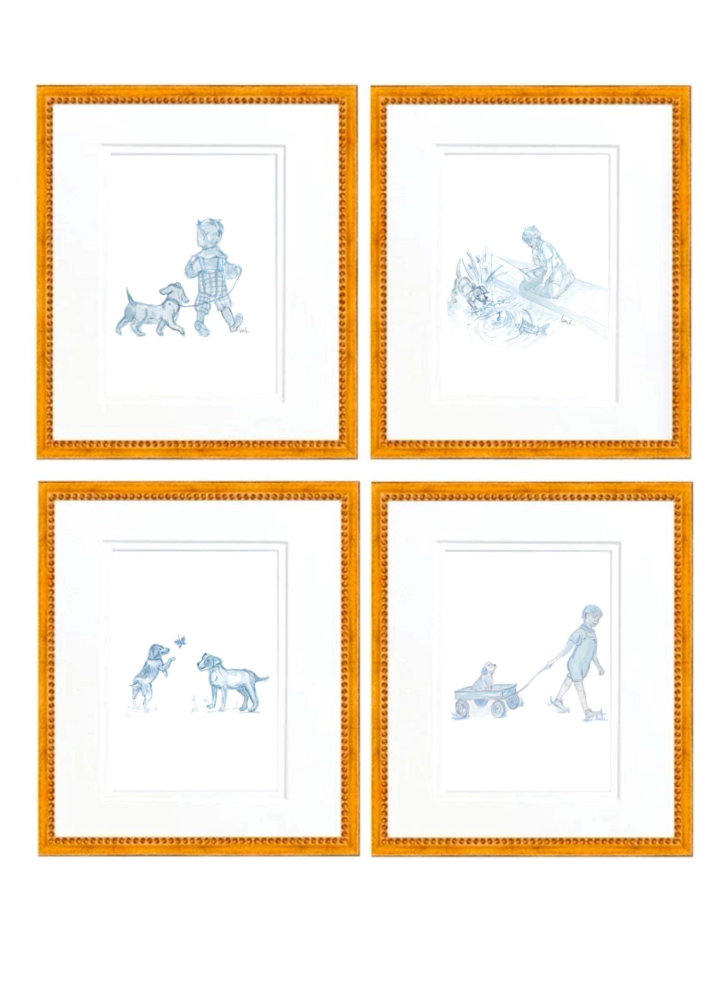 Snips and Snails Toile Hand Painted Watercolor Print with Mat- Best Friends