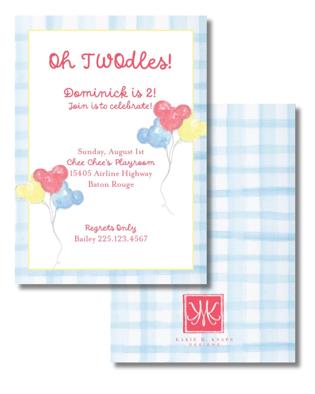 Mickey-Inspired Balloon Birthday Invitation – Soft Watercolor Style – Hand-Painted Digital File