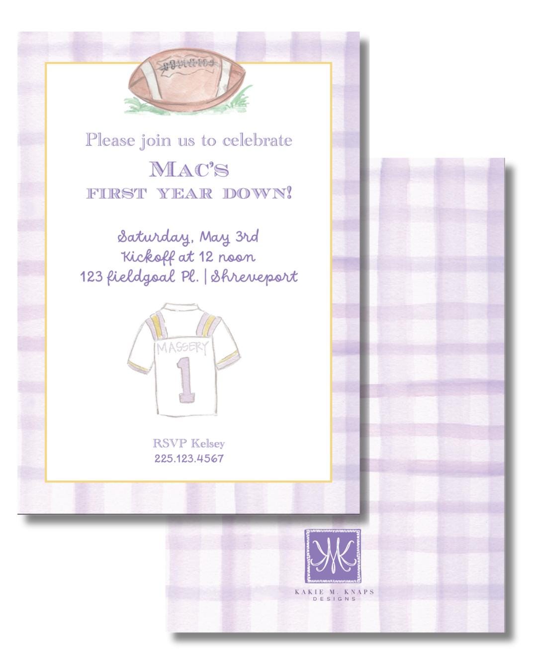 Football-Themed Birthday Invitation – Hand-Painted Watercolor – “First Down” Party Invite – Digital PDF File