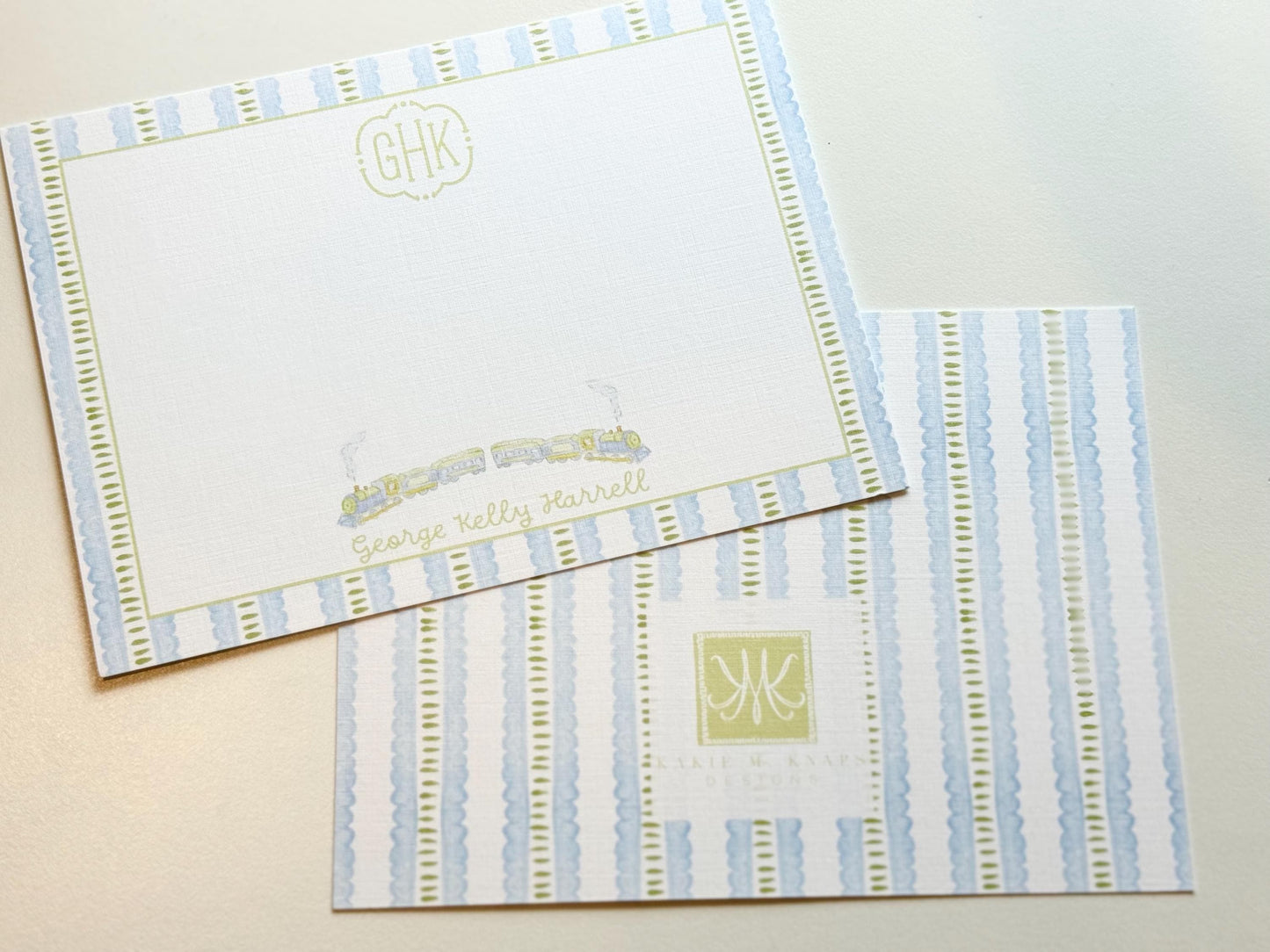 Watercolor Train Monogram Stationery – Personalized Stationery Set