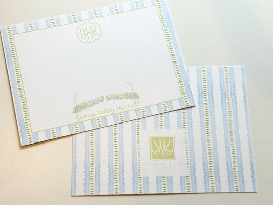 Watercolor Train Monogram Stationery – Personalized Stationery Set