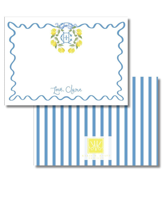 Lemon Monogram Stationery – Custom Stationery with Striped Back