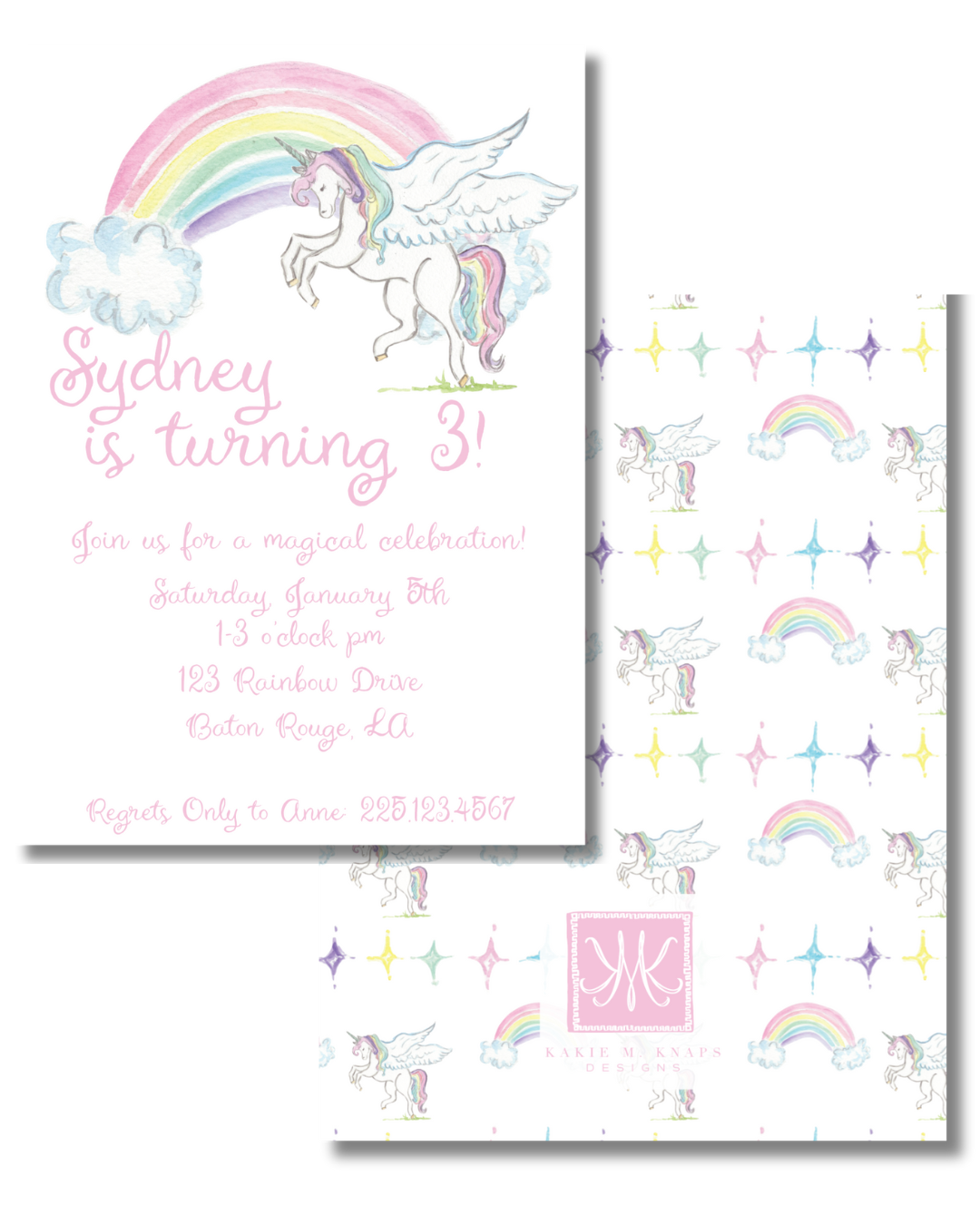 Unicorn and Rainbows Invitation- Digital Download