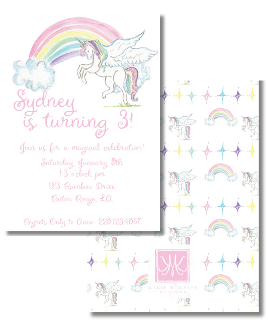 Unicorn and Rainbows Invitation- Digital Download