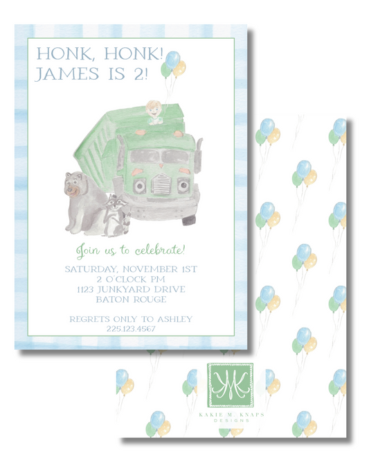 Trash Truck Invitation- Digital Download