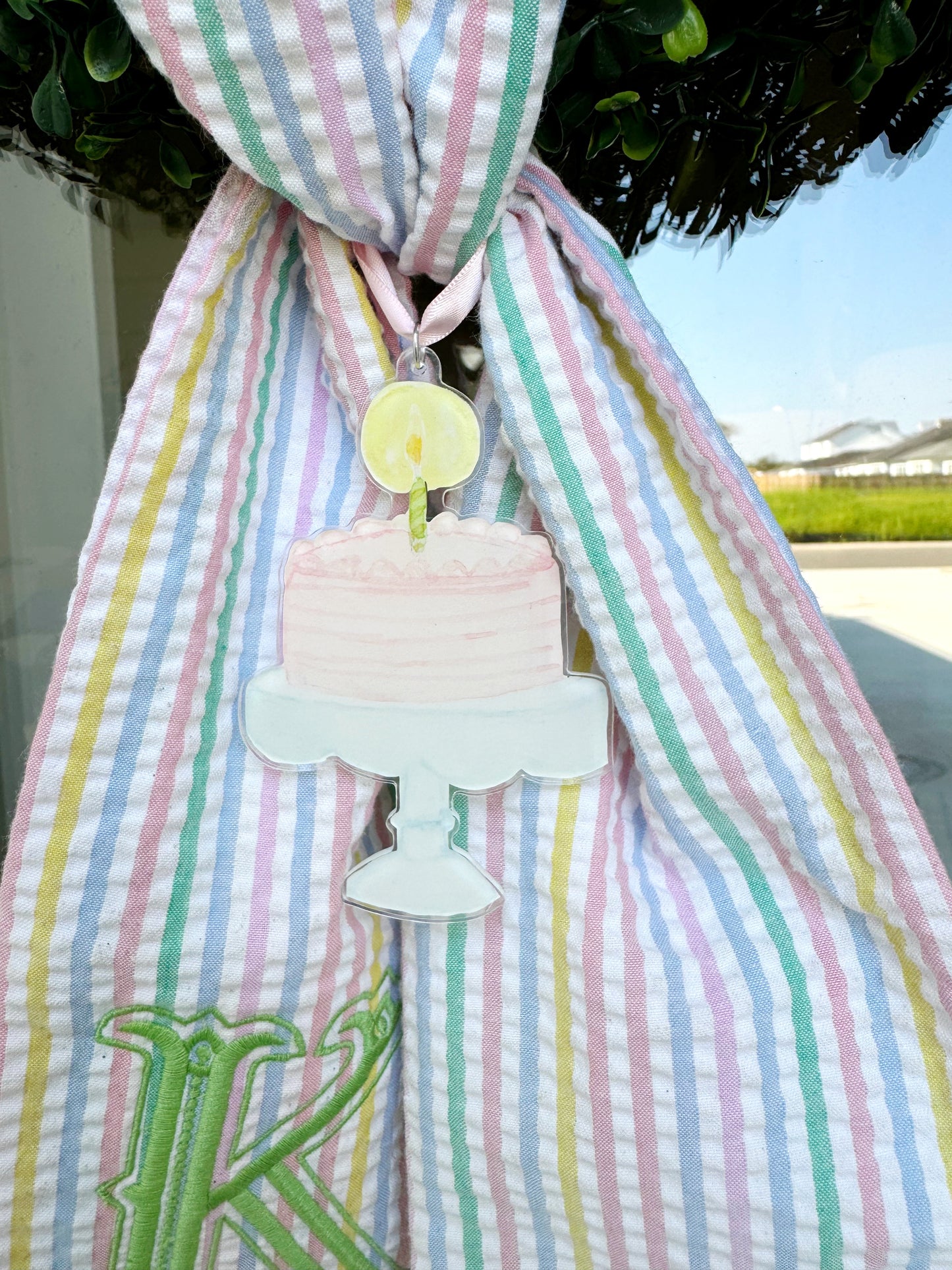 Acrylic Birthday Cake Door Hanger, Wreath Charm, Ornament