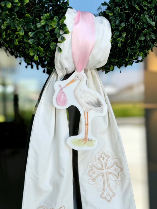 Pink or Blue Stork Acrylic Door Hanger, Wreath Charm, Ornament