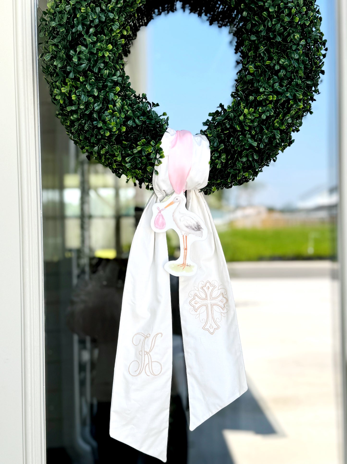 Pink or Blue Stork Acrylic Door Hanger, Wreath Charm, Ornament