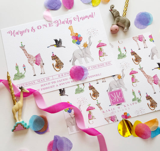 Party Animals Invitation Digital Download- Pink