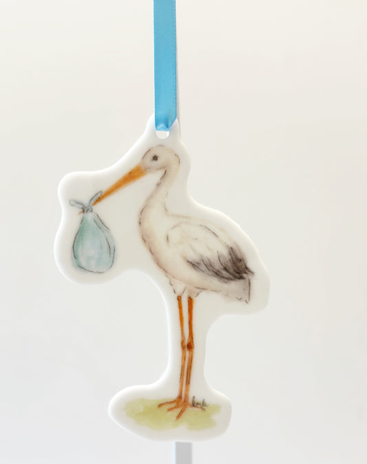 Pink or Blue Stork Acrylic Wreath Charm, Ornament