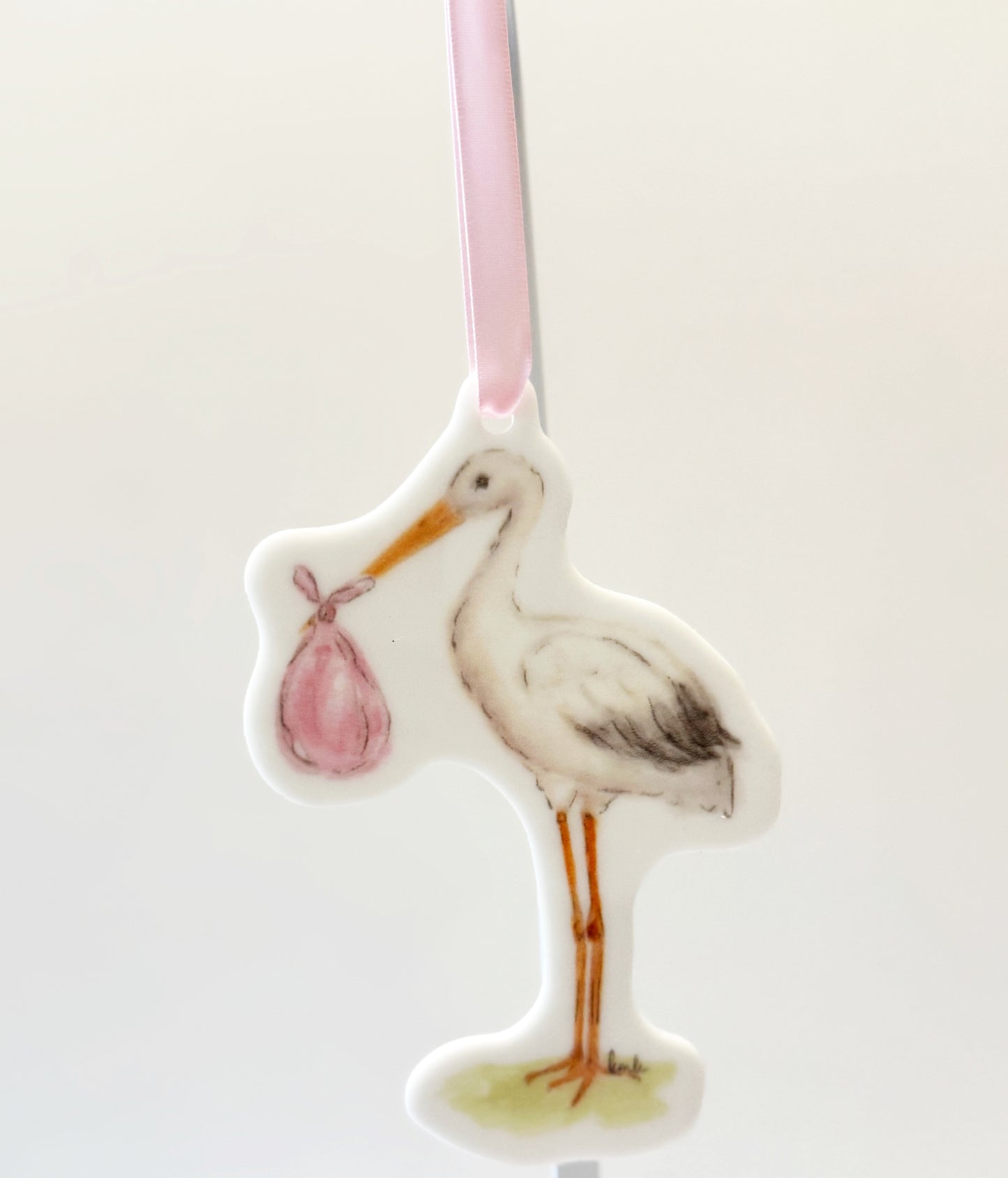 Pink or Blue Stork Acrylic Wreath Charm, Ornament