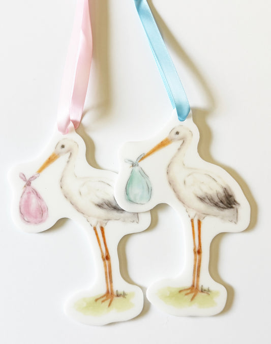 Pink or Blue Stork Acrylic Wreath Charm, Ornament