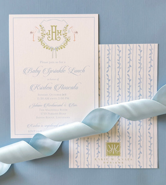 Stork and Greenery Baby Shower Invitation Digital Download