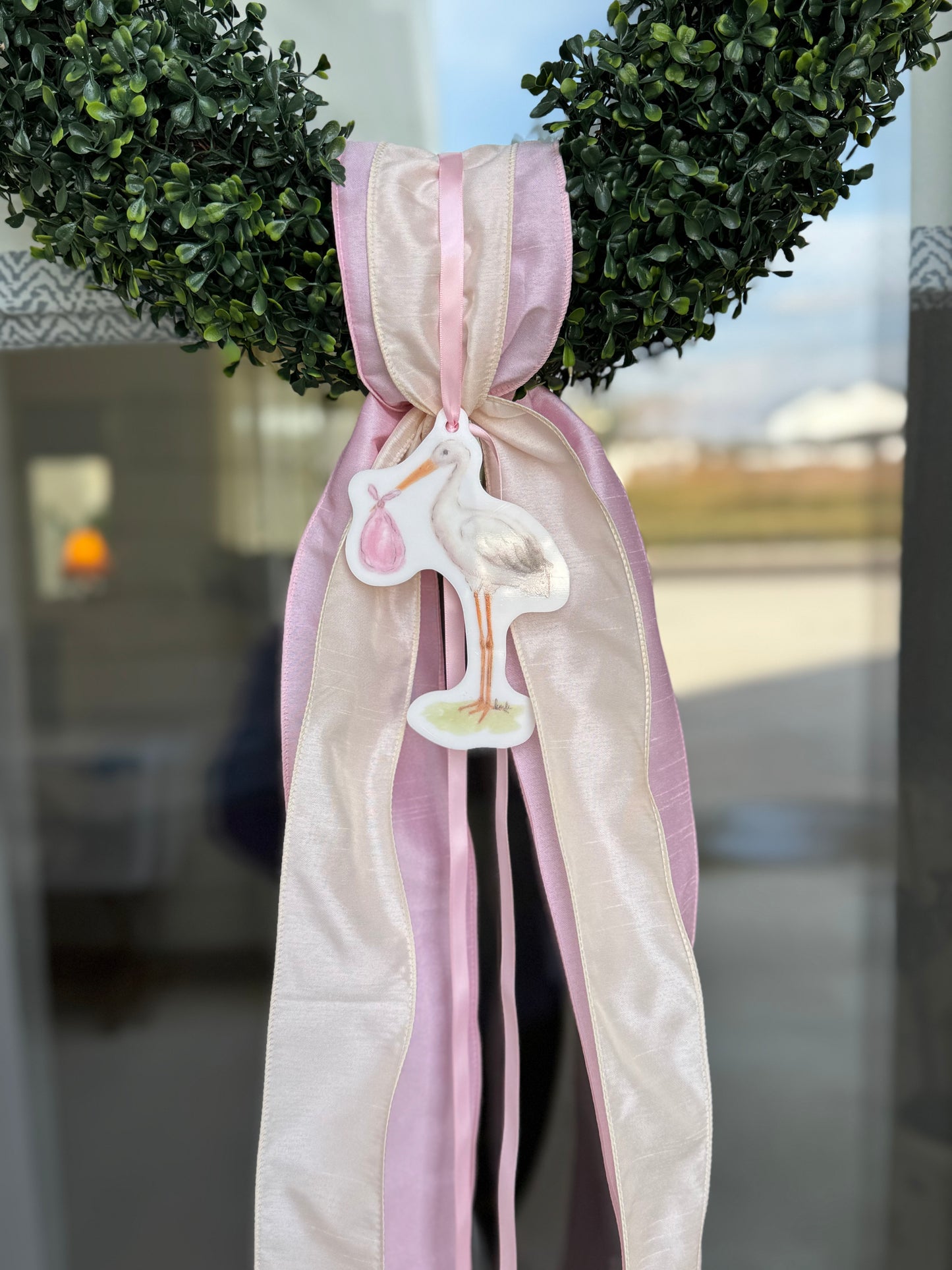Pink or Blue Stork Acrylic Wreath Charm, Ornament