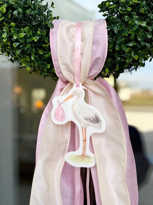 Pink or Blue Stork Acrylic Door Hanger, Wreath Charm, Ornament