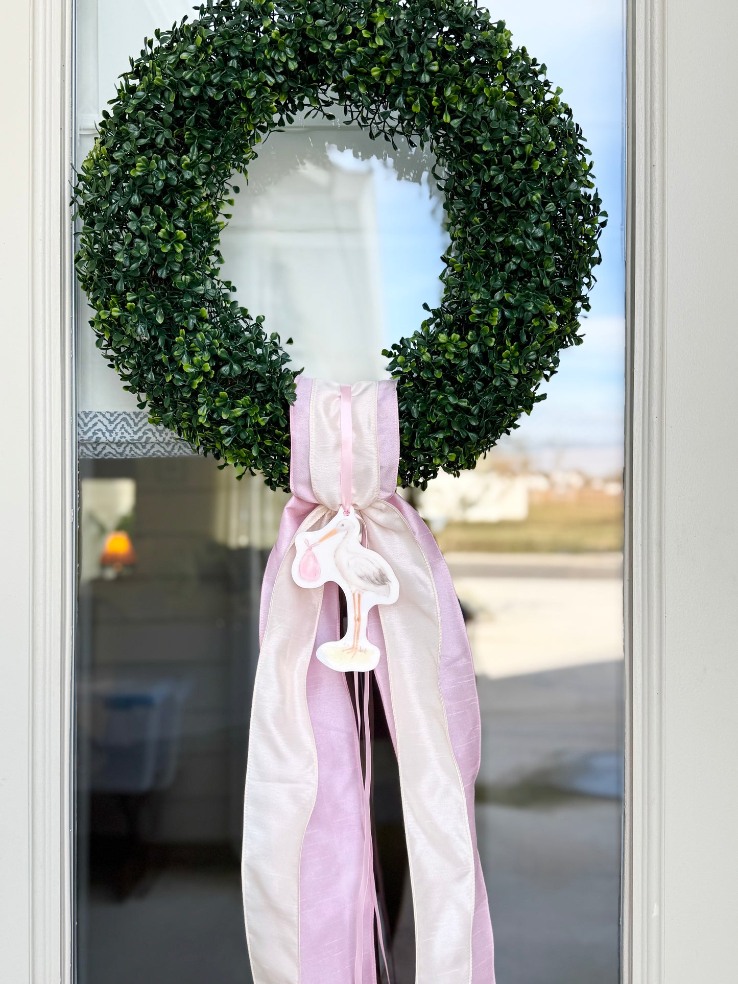 Pink or Blue Stork Acrylic Wreath Charm, Ornament