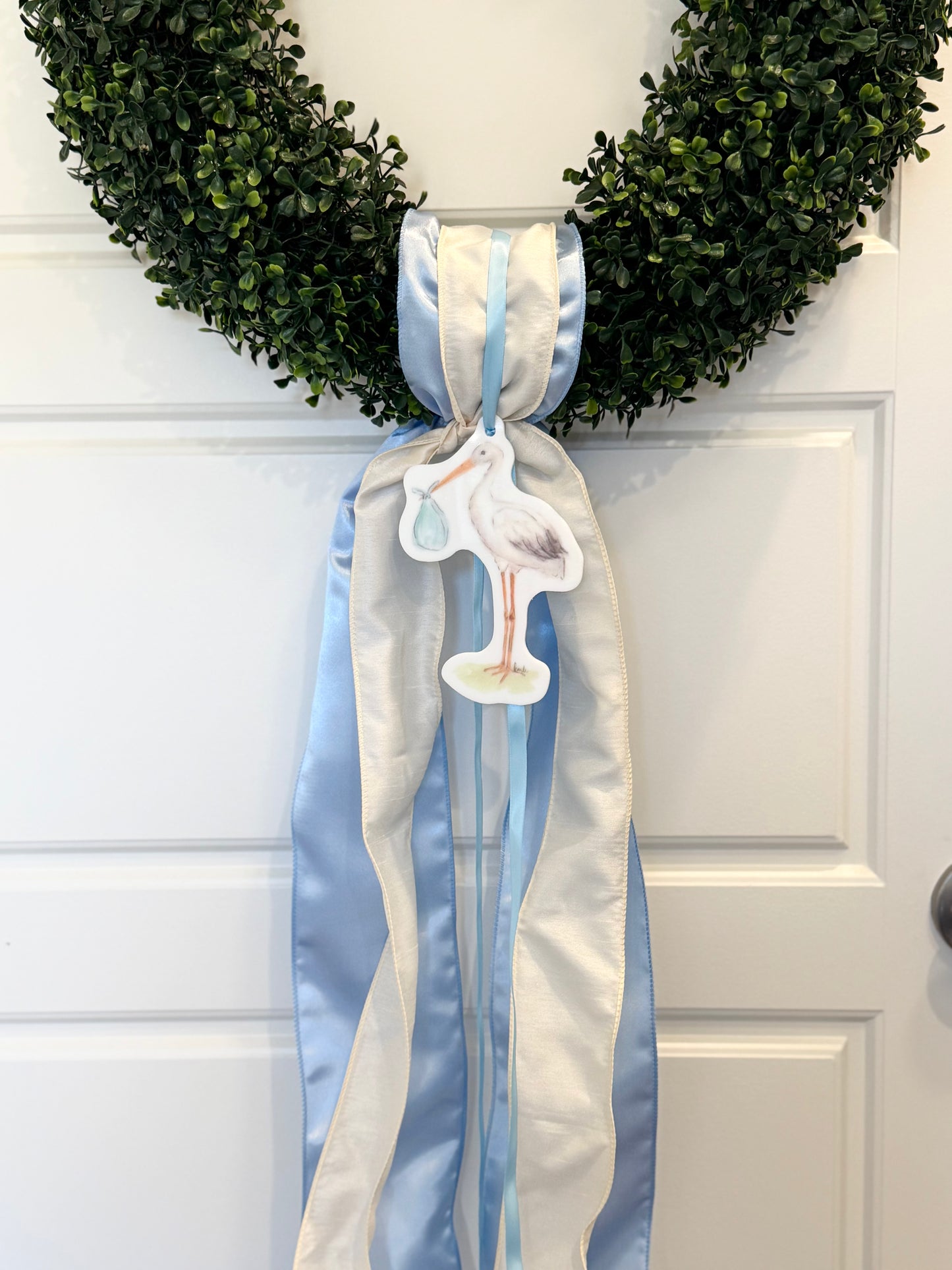 Pink or Blue Stork Acrylic Wreath Charm, Ornament