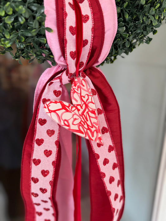 Valentine's Day Ribbon and Acrylic Wreath Charm, Ornament
