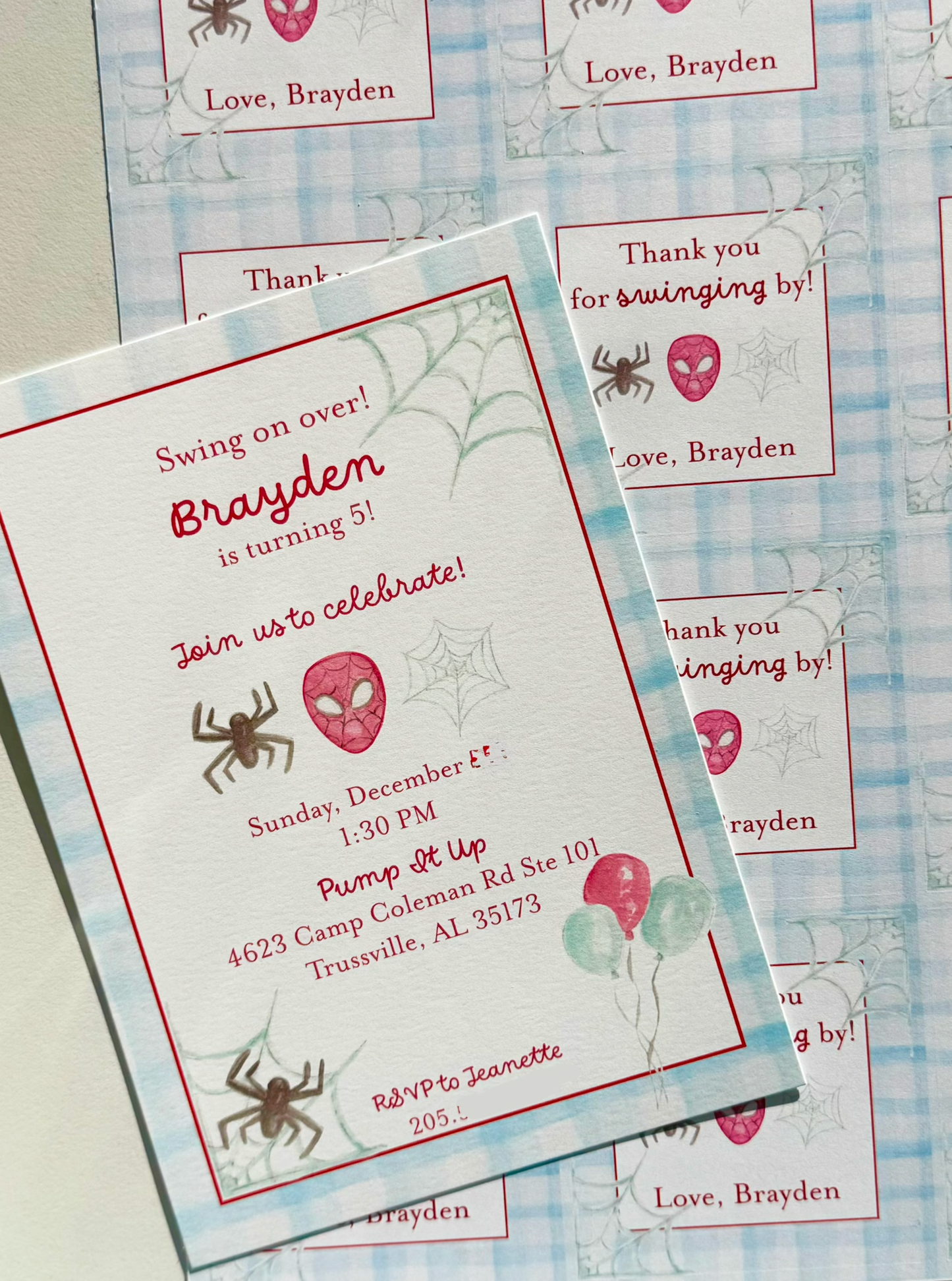 Spidey Themed Birthday Invitation- Watercolor invite- Digital PDF File