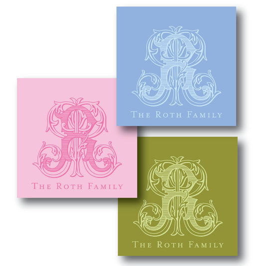 Personalized Family Initial Gift Tags or Stickers – Set of 24 or 48 – Custom Square Favor Tags for Holidays, Gifting, or Events