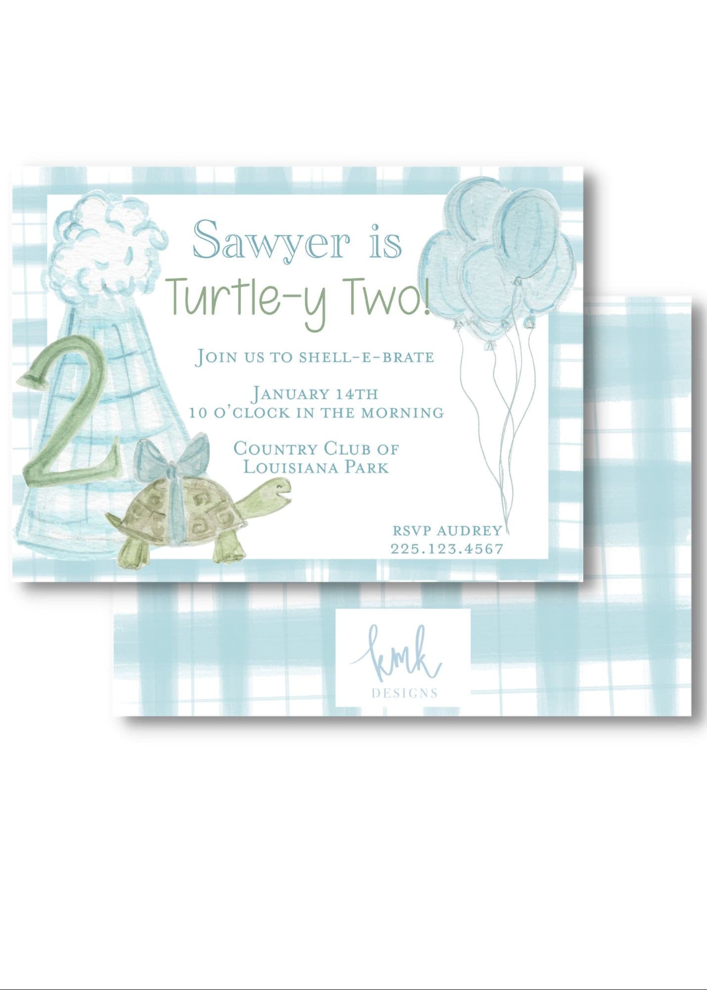 Turtle-y Two Birthday Invitation Digital Download