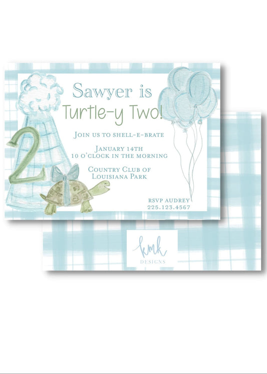 Turtle-y Two Birthday Invitation Digital Download