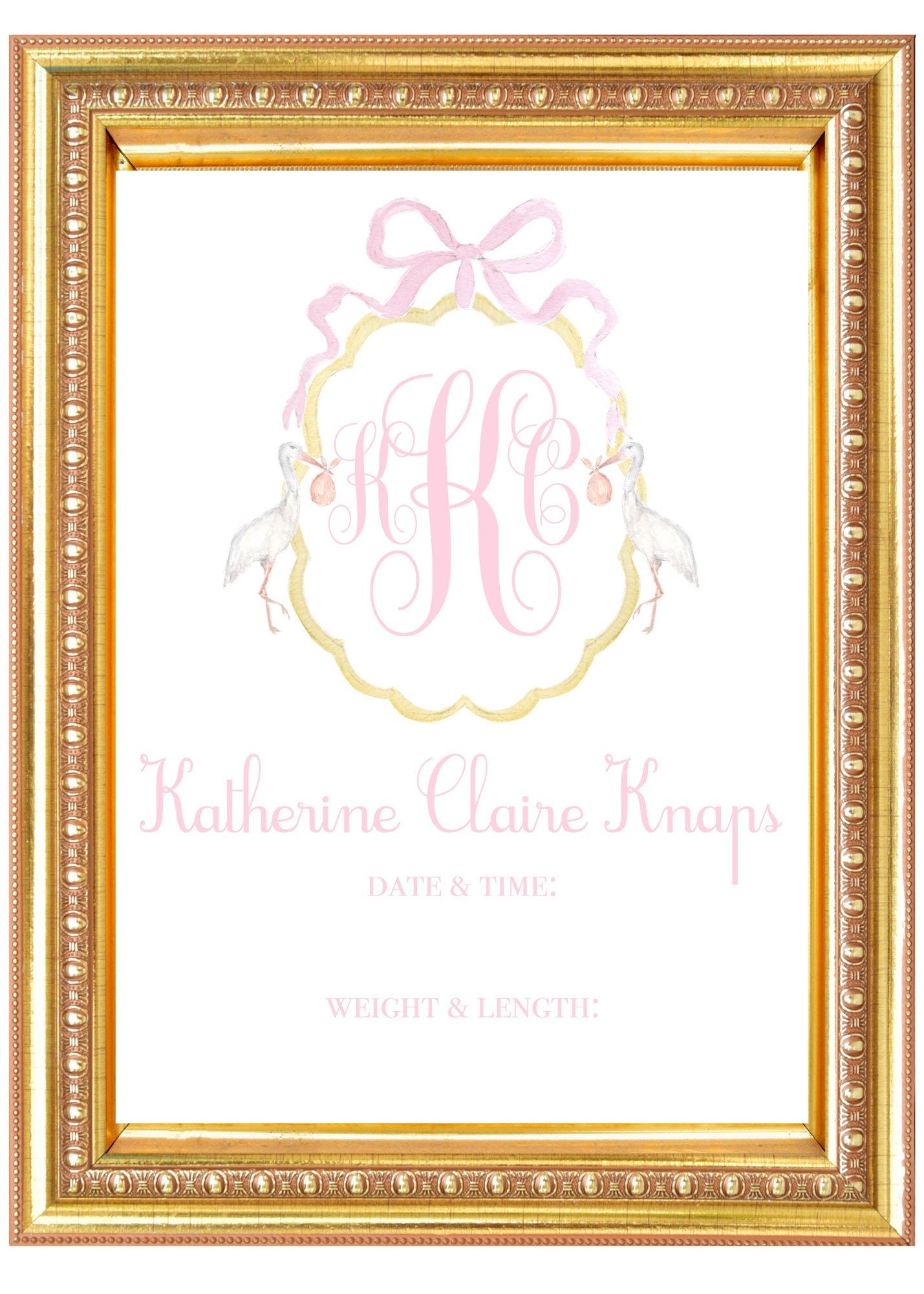 Baby Name and Initials Hospital Sign Keepsake/ Art Print- Pink- Printable Digital Download