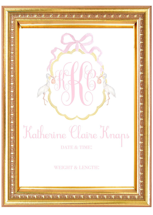 Baby Name and Initials Hospital Sign Keepsake/ Art Print- Pink- Printable Digital Download