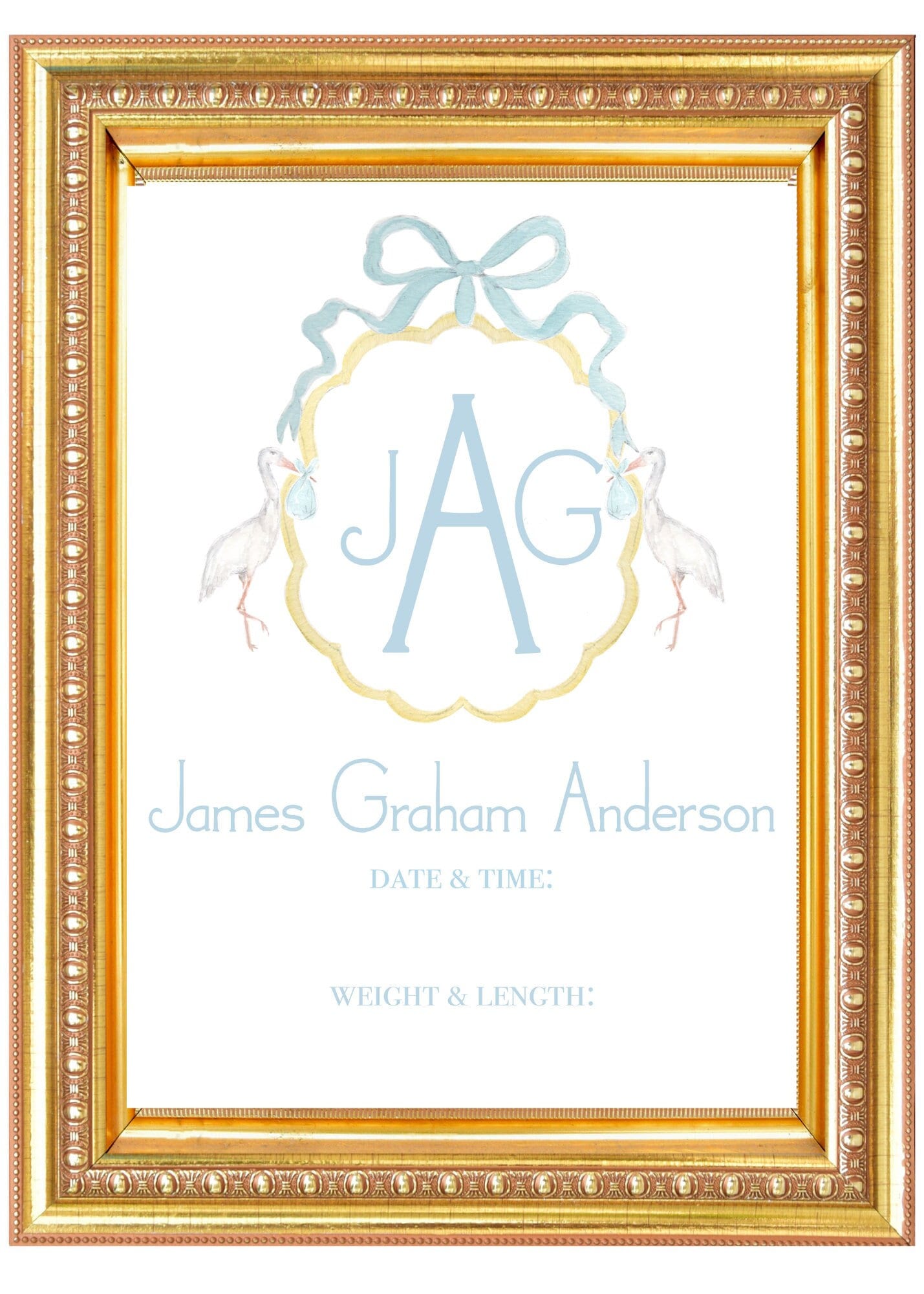 Baby Name and Initials Hospital Sign Keepsake/ Art Print-Blue - Printable Digital Download