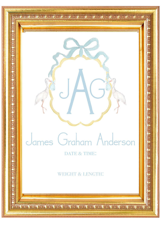 Baby Name and Initials Hospital Sign Keepsake/ Art Print-Blue - Printable Digital Download
